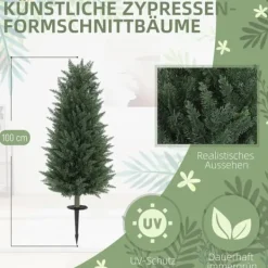 Clearance 2-pak kunstig cypres 100 cm med jordspyd, naturtro til have & hjem Træ