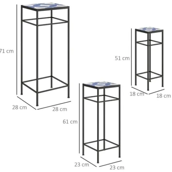 Plantestativer^3-pak plantestativer op til 71 cm, metal i tre størrelser – blå/hvid