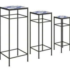 Plantestativer^3-pak plantestativer op til 71 cm, metal i tre størrelser – blå/hvid