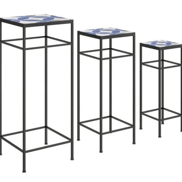 Plantestativer^3-pak plantestativer op til 71 cm, metal i tre størrelser – blå/hvid