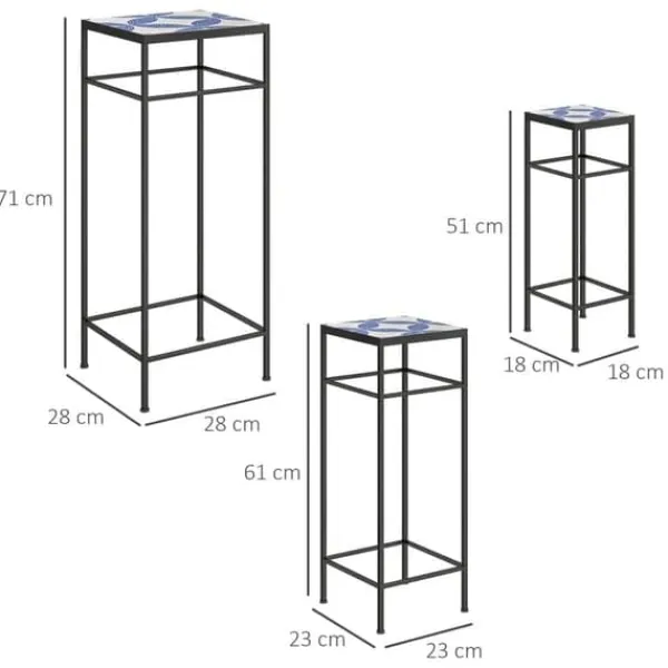 Plantestativer^3-pak plantestativer op til 71 cm, metal i tre størrelser – blå/hvid