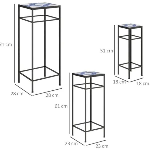 Plantestativer^3-pak plantestativer op til 71 cm, metal i tre størrelser – blå/hvid
