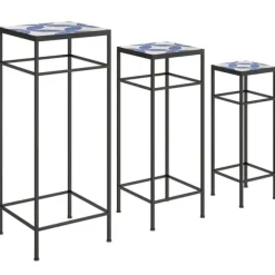 Outlet 3-pak plantestativer op til 71 cm, metal i tre størrelser – blå/hvid Plantestativer