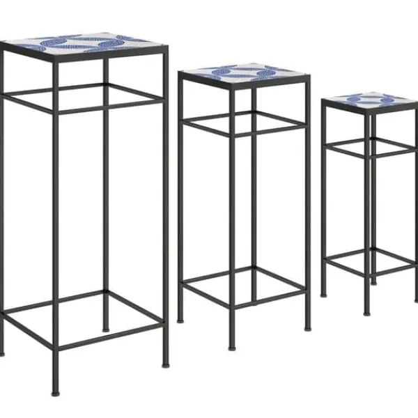 Outlet 3-pak plantestativer op til 71 cm, metal i tre størrelser – blå/hvid Plantestativer