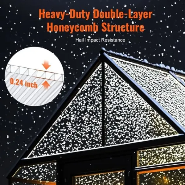 Drivhus^12-pak polycarbonat drivhuspaneler, 2' x 4', 0,24'' tykke tagplader, UV-beskyttelse, energibesparende, holdbare og lette.