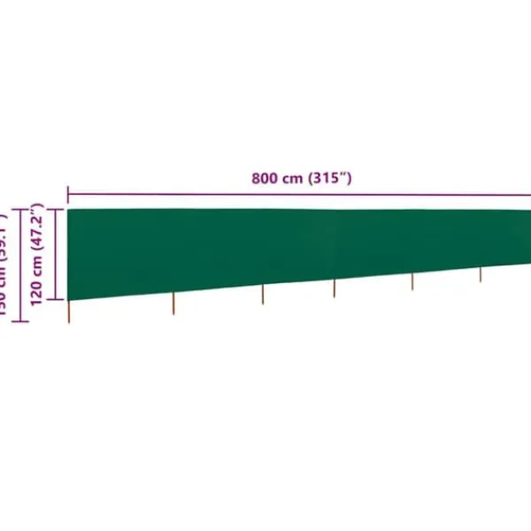 Vinddekoration^6-panels foldbart læsejl - UV-stof med træstænger | Farve: Grøn | Størrelse: 800x120 cm