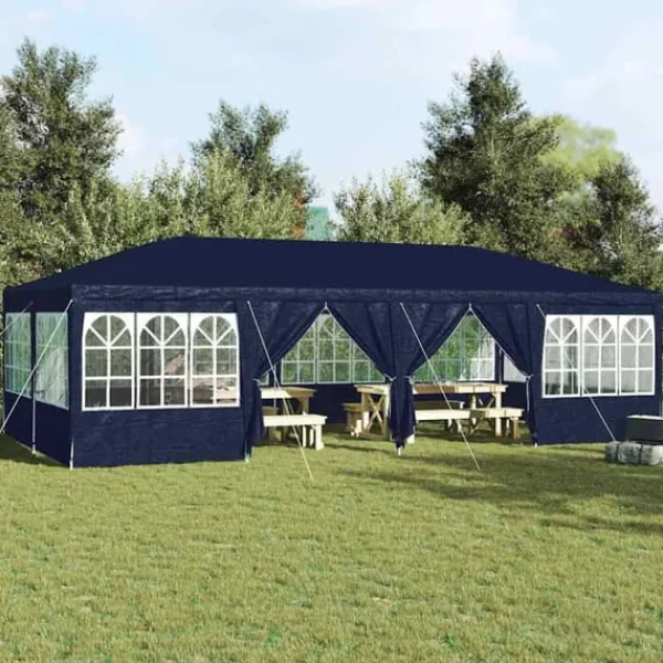 Telte & Lysthuse^Party Tent - Utendørs Festtelt i Polyester og Stål | Farve: Blå og Hvid | Størrelse: 800x400x266 cm