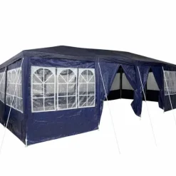 Telte & Lysthuse^Party Tent - Utendørs Festtelt i Polyester og Stål | Farve: Blå og Hvid | Størrelse: 800x400x266 cm