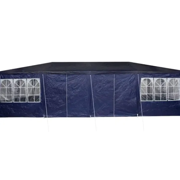 Telte & Lysthuse^Party Tent - Utendørs Festtelt i Polyester og Stål | Farve: Blå og Hvid | Størrelse: 800x400x266 cm