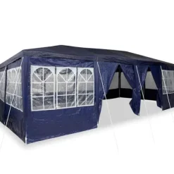 Telte & Lysthuse^Party Tent - Utendørs Festtelt i Polyester og Stål | Farve: Blå og Hvid | Størrelse: 800x400x266 cm