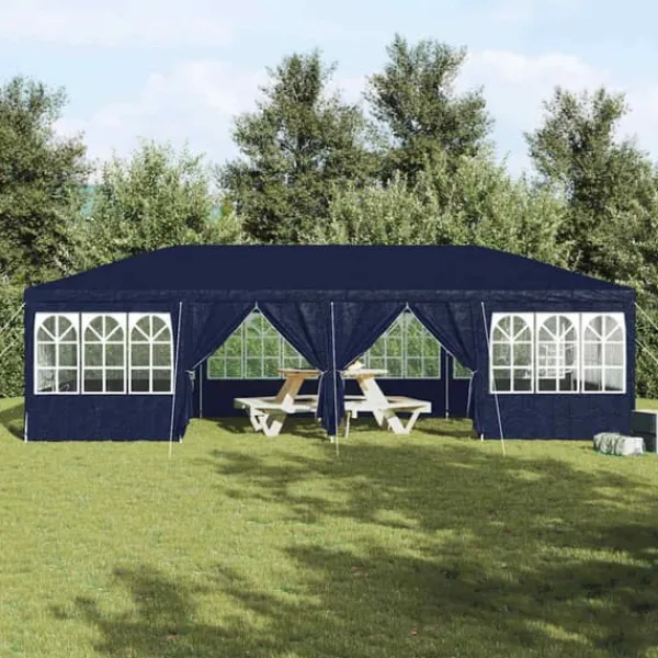 Telte & Lysthuse^Party Tent - Utendørs Festtelt i Polyester og Stål | Farve: Blå og Hvid | Størrelse: 800x400x266 cm