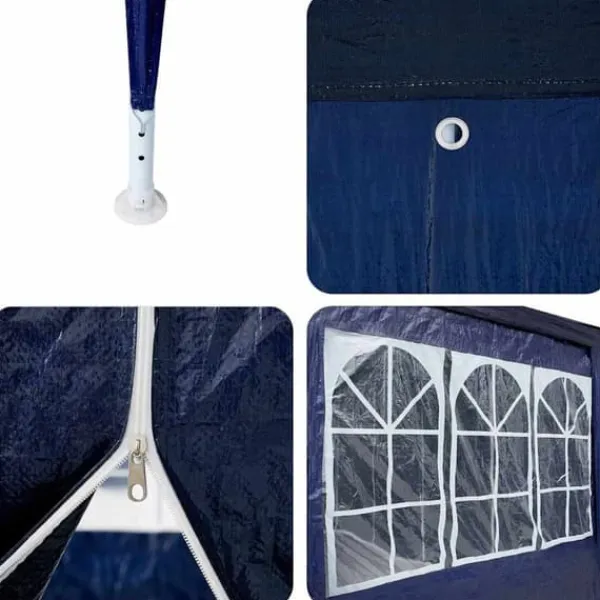 Telte & Lysthuse^Party Tent - Utendørs Festtelt i Polyester og Stål | Farve: Blå og Hvid | Størrelse: 800x400x266 cm