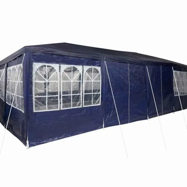 Telte & Lysthuse^Party Tent - Utendørs Festtelt i Polyester og Stål | Farve: Blå og Hvid | Størrelse: 800x400x266 cm