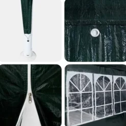 Clearance Party Tent Grøn og Hvid - Rummeligt Festtelt til Udendørs Arrangements | Størrelse: 400x400x266 cm Telte & Lysthuse