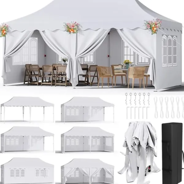 Telte & Lysthuse^Partytelt Pavillon 3x6 m - Pop up Gazebo - Vandtæt - UV50+ - HDPE med PU-belægning - Aluminiumsramme - Sidevægge medfølger - Hvid