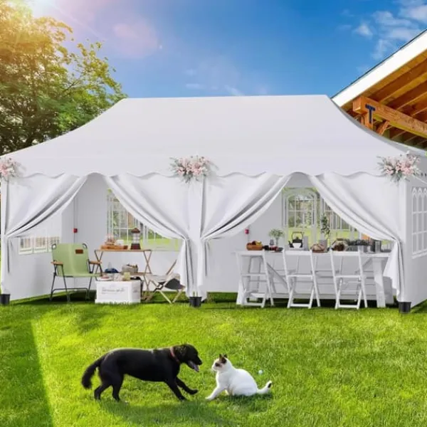 Telte & Lysthuse^Partytelt Pavillon 3x6 m - Pop up Gazebo - Vandtæt - UV50+ - HDPE med PU-belægning - Aluminiumsramme - Sidevægge medfølger - Hvid