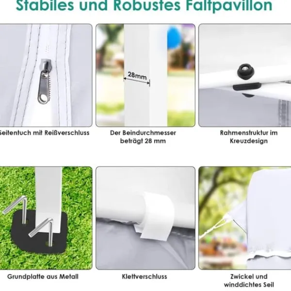 Telte & Lysthuse^Partytelt Pavillon 3x6 m - Pop up Gazebo - Vandtæt - UV50+ - HDPE med PU-belægning - Aluminiumsramme - Sidevægge medfølger - Hvid