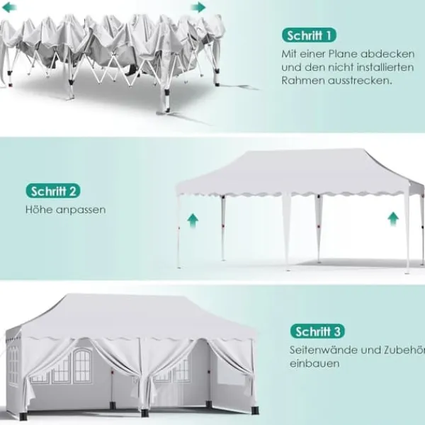 Telte & Lysthuse^Partytelt Pavillon 3x6 m - Pop up Gazebo - Vandtæt - UV50+ - HDPE med PU-belægning - Aluminiumsramme - Sidevægge medfølger - Hvid