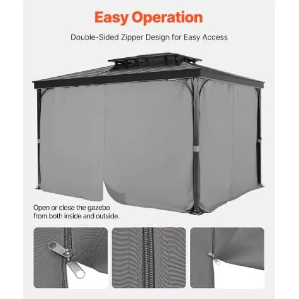 New Pavillon Gardiner, 284x284x204 cm, Grå, Vandtæt Polyester Telte & Lysthuse