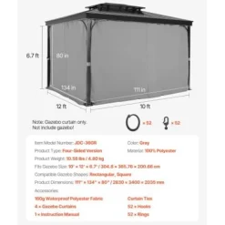Online Pavillon Gardiner, 283x340x203.5 cm, Grå, Polyester Telte & Lysthuse