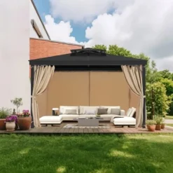 Clearance Pavillon Gardiner, 340x283x203 cm, Khaki, Vandtæt Polyester Telte & Lysthuse
