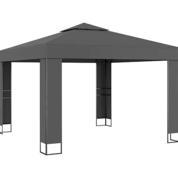 Discount Pavillon med dobbelt tag og LED-lyskæder - Havepavillon | Farve: Antracitgrå | Størrelse: 3x3 m Telte & Lysthuse
