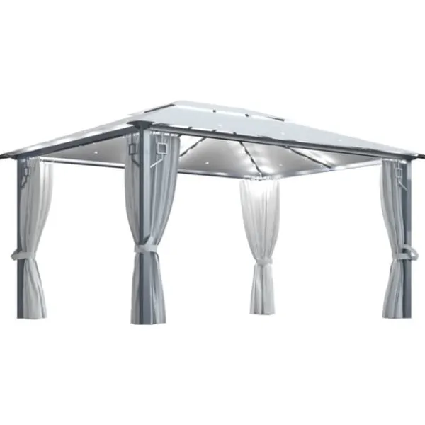 Telte & Lysthuse^Pavillon med gardin + LED-lyskæder 400x300 cm aluminium creme - Pavillon - Pavilloner - Home & Living