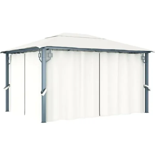 Telte & Lysthuse^Pavillon med gardin + LED-lyskæder 400x300 cm aluminium creme - Pavillon - Pavilloner - Home & Living