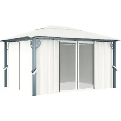 Telte & Lysthuse^Pavillon med gardin + LED-lyskæder 400x300 cm aluminium creme - Pavillon - Pavilloner - Home & Living