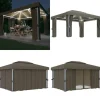 Telte & Lysthuse^Pavillon med gardin og LED-lyskæder 4x3 m gråbrun - Pavillon - Pavilloner - Home & Living