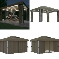 Telte & Lysthuse^Pavillon med gardin og LED-lyskæder 4x3 m gråbrun - Pavillon - Pavilloner - Home & Living