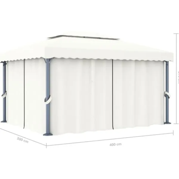 Sale Pavillon med gardin og LED-lyskæder 4x3 m | Farve: Creme Telte & Lysthuse