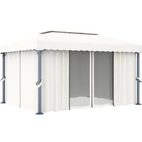 Sale Pavillon med gardin og LED-lyskæder 4x3 m | Farve: Creme Telte & Lysthuse