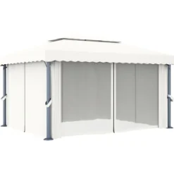 Sale Pavillon med gardin og LED-lyskæder 4x3 m | Farve: Creme Telte & Lysthuse