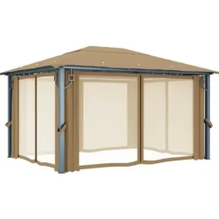 Telte & Lysthuse^Pavillon med gardin 400x300 cm - Solid aluminium | Farve: Gråbrun
