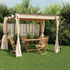 New Pavillon med gardiner 3x3 m - Stabil stål konstruktion | Farve: Cremefarvet Telte & Lysthuse
