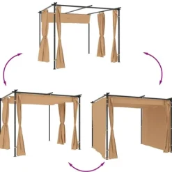 Telte & Lysthuse^Pavillon med gardiner 3x3 m - Vandafvisende & UV-bestandig | Farve: Gråbrun | Stålstruktur