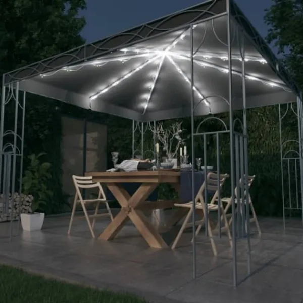 Pavillon med LED-lyskæder – Solbeskyttelse til udendørsbegivenheder | Størrelse: 300x300 cm | Farve: Antracitgrå Telte & Lysthuse