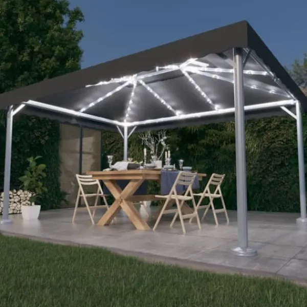 Telte & Lysthuse^Pavillon med LED-lyskæder - Elegante udendørs solskærm | Farve: Antracitgrå | Størrelse: 400x300 cm