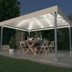 New Pavillon med LED-lyskæder 400x300 cm aluminium cremefarvet - Pavillon - Pavilloner - Home & Living Telte & Lysthuse