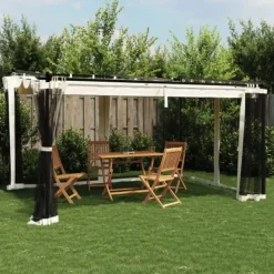 Buer, Spalier, Lysthuse Uden Tag^Pavillon med mesh-vægge - 4x3 m stål | Farve: Creme