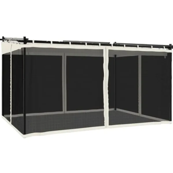 Buer, Spalier, Lysthuse Uden Tag^Pavillon med mesh-vægge - 4x3 m stål | Farve: Creme