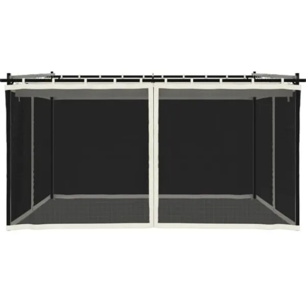 Buer, Spalier, Lysthuse Uden Tag^Pavillon med mesh-vægge - 4x3 m stål | Farve: Creme