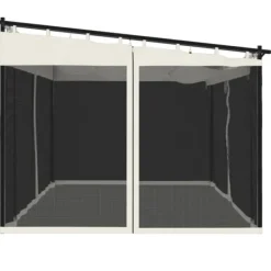 Buer, Spalier, Lysthuse Uden Tag^Pavillon med mesh-vægge - 4x3 m stål | Farve: Creme