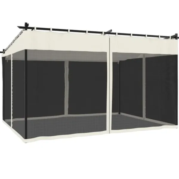 Buer, Spalier, Lysthuse Uden Tag^Pavillon med mesh-vægge - 4x3 m stål | Farve: Creme