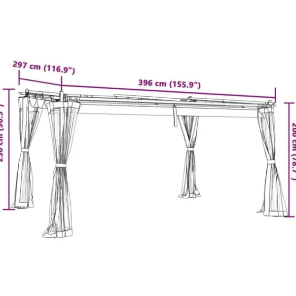 Buer, Spalier, Lysthuse Uden Tag^Pavillon med mesh-vægge - 4x3 m stål | Farve: Creme
