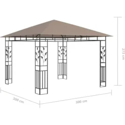 Telte & Lysthuse^Pavillon med myggenet og LED-lyskæder 3x3x2,73 m gråbrun - Pavillon - Pavilloner - Home & Living