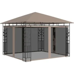 Telte & Lysthuse^Pavillon med myggenet og LED-lyskæder 3x3x2,73 m gråbrun - Pavillon - Pavilloner - Home & Living