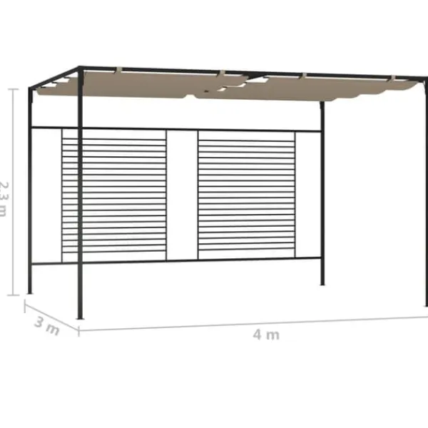 Pavillon med sammenrulleligt tag - Stærk jernkonstruktion | Farve: Gråbrun | Størrelse: 3x4x2,3 m Buer, Spalier, Lysthuse Uden Tag