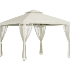 Online Pavillon 3x3 m med 4 sidevægge, metal/polyester, cremehvid – vejrbestandig Telte & Lysthuse